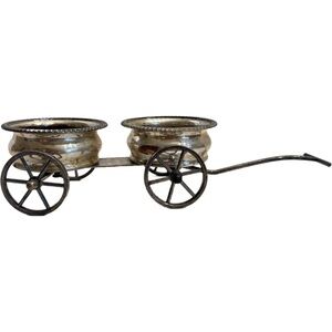Vintage Silver Plated Double Coaster Wine Bottle Holder Wagon Wheels Move